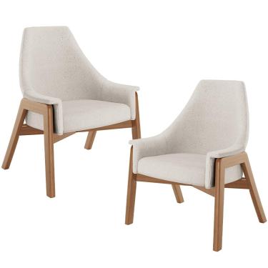 Imagem de Kit 02 Poltronas Decorativa Para Sala de Estar Sakura L02 Linho Cru - Lyam Decor