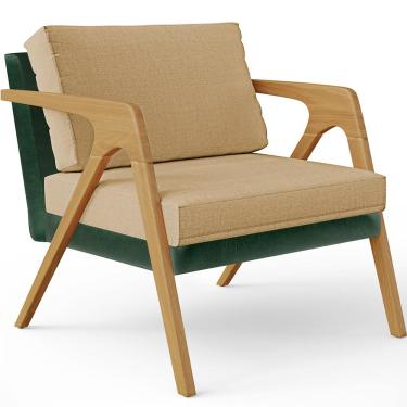 Imagem de Poltrona Decorativa Para Sala Estar Pietra L02 Facto Verde Musgo Linho Bege Escuro - Lyam Decor