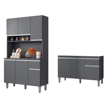 Imagem de Cozinha Compacta Márcia E Balcão Gabinete Sem Tampo Tatiane 120cm Cinza - Ajl Móveis