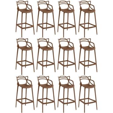 Imagem de Kit 12 Banquetas Allegra Com Encosto Design Cozinha/bancada - Marrom