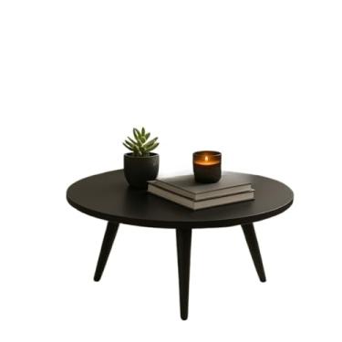 Imagem de Mesa Centro Retrô Redonda Pés Plástico PVC 27cm ou 45cm Sala Decoração Escritório Fácil Montagem(Preto 45CM)