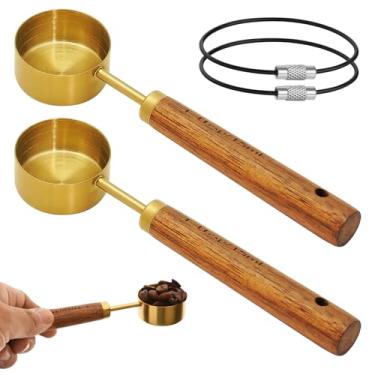 Imagem de Copo medidor de 1/16 com cabo de madeira, colher de medição de aço inoxidável de 15 ml, copos medidores de 1/16 de xícara para assar, cozinhar, ingredientes secos e úmidos para café, chá, leite em pó