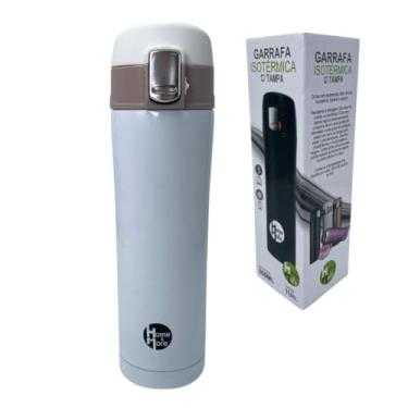 Imagem de Garrafa Térmica de Aço Inox, Branca, 500ml, Tampa Antivazamento com Bico Retrátil, Mantém Bebidas Quentes e Frias por 12 Horas