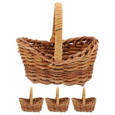 Imagem de Cabilock 4 peças de mini cestas de tecido, conjunto de cesta de flores em miniatura, pequenos suportes de piquenique para lembrancinhas de festa, rattan marrom claro, 6,9 cm