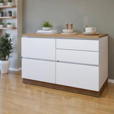 Imagem de Balcão 1 Porta 4 Gavetas com Rodapé 120cm 100% Mdf Rainha - Nesher Móv