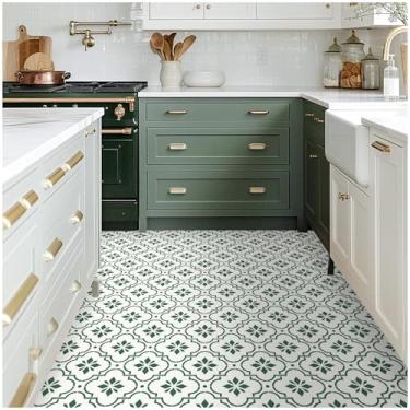 Imagem de MORCART Azulejo de piso de 20 cm x 20 cm, pacote com 20 pisos de vinil autoadesivos para locatários, adesivo removível e impermeável para banheiro, cozinha, escadas (verde)