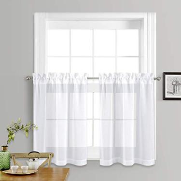 Imagem de Cortinas semitransparentes para berçário - Cortinas de painel de voile semitransparente com aparência de linho para sala de jantar, L 145 x C 45 cada painel, vendido por 1 par, branco