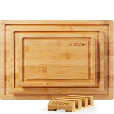 Imagem de Tábua de corte de bambu para cozinha (conjunto de 4) tábua de corte de cozinha por Kikcoin