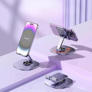 Imagem de Suporte de telefone de alumínio giratório e dobrável, suporte ajustável para smartphones (roxo)