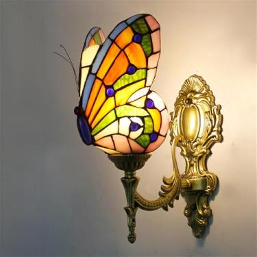 Imagem de Luminária de parede retrô americana LED estilo europeu de luxo para sala de estar, quarto, escritório, casa de campo, hotel, restaurante, café, bar, corredor, com vidro colorido (Estilo 21)