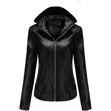 Imagem de Jaqueta De Couro Sintético Feminina Com Capuz Removível, Jaqueta De Motociclista Com Zíper, Sobretudo Casual E Quente, Yellow, M