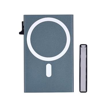 Imagem de Carteira minimalista com bloqueio de RFID, design fino de alumínio, preta, com aba de acesso rápido, organizador de cartão de crédito moderno, Cinza, Moderno