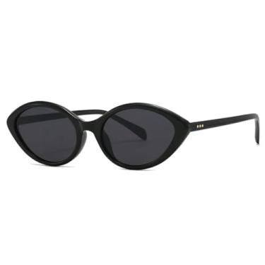 Imagem de Óculos de sol vintage ovais com armação grande, femininos e masculinos, óculos de sol de grife de luxo populares, óculos de grau punk com rebites, proteção UV400 (preto)