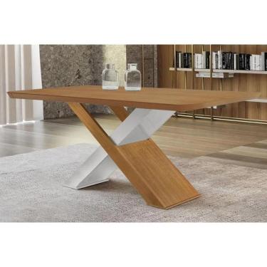 Imagem de Mesa De Sala Jantar Imperatiz C/ Tampo Madeirado C/ Canto Curvo 180x90cm Off White/naturale/naturale - Rufato