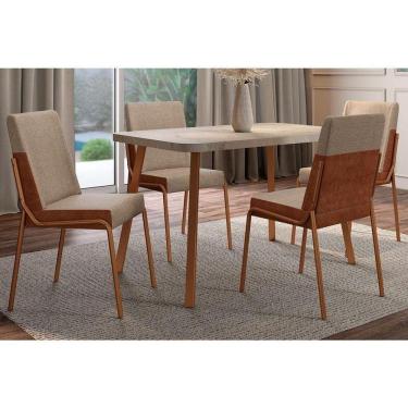 Imagem de Sala De Jantar Completa Stellar 1598 Aço C- Tampo Madeirado 120x80cm E 4 Cadeiras Hug Rose-petra - Rose-areia -  Caramelo - Carraro