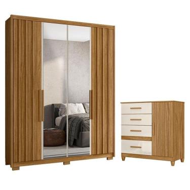 Imagem de Guarda Roupa Solteiro Califórnia E Cômoda Vênus Freijó Off White Com Espelho E Pés - Moval