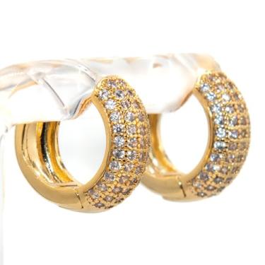 Imagem de INFINITY Brincos banhados a ouro 18 quilates para mulheres | Brinco de argola grossa chique com strass tamanho P | Hipoalergênico | Estética minimalista, leve, elegante, brincos banhados a ouro |