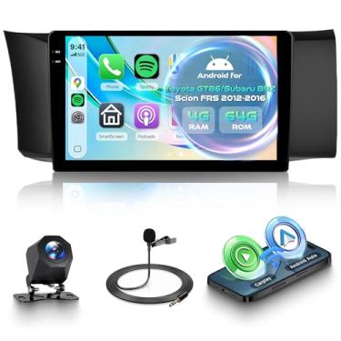 Imagem de Orderich Rádio de carro 4G + 64G para Toyota GT86/Subaru BRZ Scion FRS 2012-2016 com carro sem fio CarPlay Android Auto, tela sensível ao toque embutida de 22,9 cm, espelho estéreo para carro, GPS