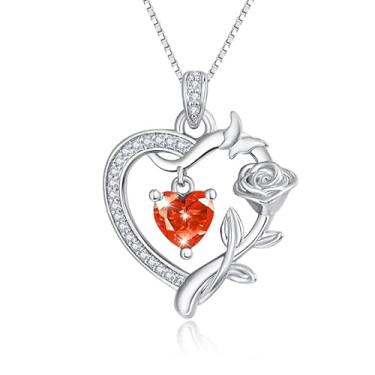 Imagem de HeartMelody Colares de coração para mulheres banhado a ouro branco 14 k 18K delicado rosa borboleta colar com pingente de pedra do mês de nascimento de granada colar diário joias presentes de