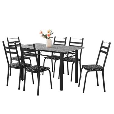 Imagem de Conjunto De Mesa Itália Com 6 Cadeiras 1,40m Preto/Floral Granito Artefamol