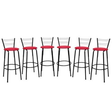 Imagem de Banqueta Altas Flórida Estrutura Preta 70cm Para Balcão Cozinha, Bar, Bistrô, Americano Kit 06 Unidades - Itagold (Vermelho)