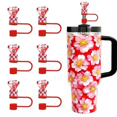 Imagem de JIASHEBDE Conjunto de topo de palha de diamante para Stanley Cup 850 g 1,134 g, tampas de strass brilhantes, capas de silicone reutilizáveis à prova de poeira para presentes femininos (6 peças