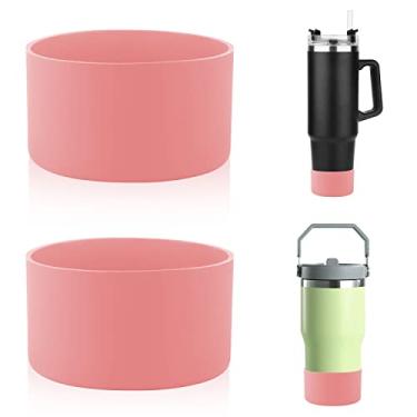 Imagem de 2 peças de botas de silicone, capa protetora de silicone para garrafa de água, redução de ruído e abrasão, compatível com Stanley Quencher Adventure 1,134 g e Stanley IceFlow 590 g/850 g (rosa)