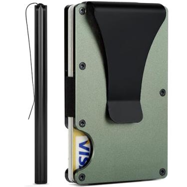 Imagem de FIRDIKT Carteira masculina minimalista de fibra de carbono, porta-cartão de crédito, clipe de dinheiro e alça para dinheiro, carteira masculina fina RFID, S1 Verde fosco, Minimalist Wallet, Clássico