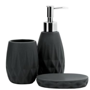 Imagem de Kit de Banheiro 3 Peças Metrópole em Porcelana Preto 17555 - KIT123, p