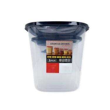 Imagem de Conjunto de 5 Potes para Mantimentos, Plástico, Preto, Empilháveis, Tampa Hermética, Capacidades 16.6L/3.5L/1.9L/1.9L/900ml, Livre de BPA, Uso em Freezer e Micro-ondas