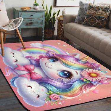 Imagem de Tapete de área para sala de estar, lavável à máquina, tapete fofo, unicórnio, antiderrapante, tapete macio, para sala de estar, quarto, sala de jantar, berçário, cozinha, decoração de casa
