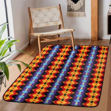 Imagem de Tapete de área para sala de estar, lavável à máquina, estampa étnica asteca, retrô, antiderrapante, tapete macio, para sala de estar, quarto, sala de jantar, berçário, cozinha, decoração de casa