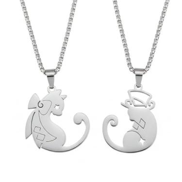 Imagem de immerFancy Gatos mágicos combinando colares para mulheres homens, aço inoxidável anime desenho animado Lyney&Lynette gato amizade colar para casais, melhores amigos, joias modernas simples presentes