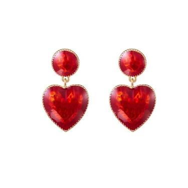 Imagem de ONLYJUMP Brincos femininos banhados a ouro 14 quilates com zircônia cúbica pequena argola vermelha esmaltada coração orelha cuff inicial brincos pequenos joias mínimas, Extra Large, Metal, Sem pedra