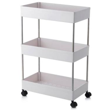 Imagem de Estante Móvel Organizador Neutro Plástico e Metal 3 Andares Compacto E