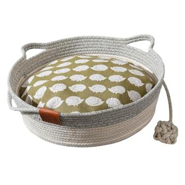 Imagem de IEUDNS Cesta de cesta de gato cães pequenos dormindo com almofada macia com bola de toca todas as estações acessórios para animais de estimação, Cinza, L