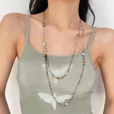 Imagem de Colares longos para mulheres, corrente de pérolas douradas e prateadas, contas em camadas, presentes de amizade, presentes para mulheres, presentes de Natal, Dia dos Namorados, Medium, Latão, Sem