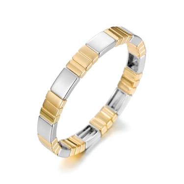 Imagem de AOLIMI Pulseira feminina banhada a ouro 18 k e prata moderna em dois tons quadrados elásticos joias empilháveis, Medium, Zinco, Sem Pedra Preciosa
