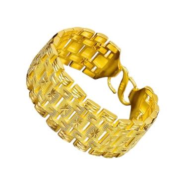 Imagem de Pulseira de ouro puro 24k, pulseira masculina dominadora de rosto largo requintada corrente cubana, largura da corrente de tanque de 1,5 cm, adequada para presentes de marido, pai, amigo