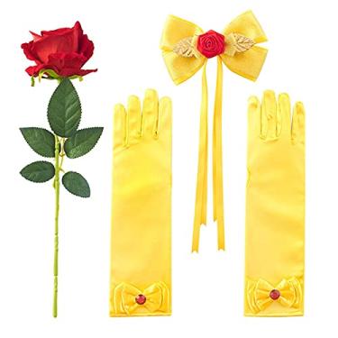 Imagem de Conjunto de acessórios de fantasia de princesa para meninas JiaDuo com laço de cabelo, luvas e flores de rosa amarelo