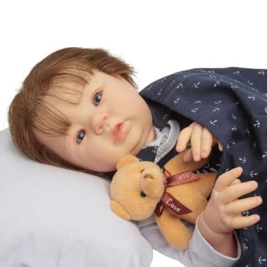 Imagem de Boneco Reborn Realista Menino Fio a Fio Corpo Silicone 48cm