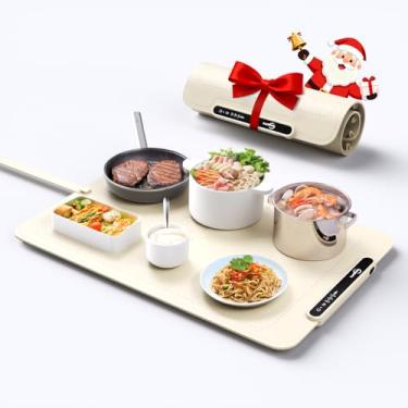 Imagem de SANMOPTS Tapete Aquecedor De Alimentos - Bandeja Elétrica, Ajustável Tempmaster, Pés Elevados Protegem A Mesa, Almofada Térmica Para Pratos Quentes Bufê, Portátil Festas E Viagens (Bege)