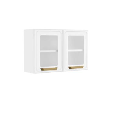 Imagem de Armário Aéreo De Aço 2portas De Vidro Branco Bella Bertolini Branco