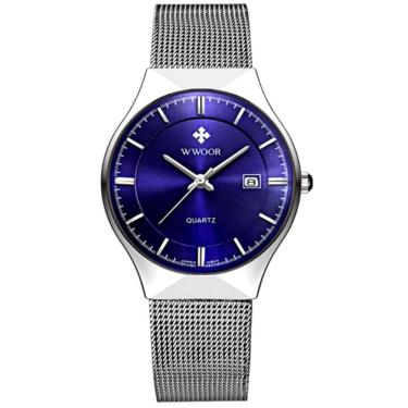 Imagem de Relógio Masculino Ultra Fino De Quartzo Minimalista Pulseira De Malha Impermeável Azul