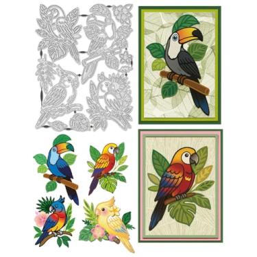 Imagem de UNICRAFTALE 10 peças de matrizes de corte de aço carbono papagaio pássaro estênceis de corte de tucano tropical para fazer cartões de papel folha tropical em relevo estênceis para álbum de fotos