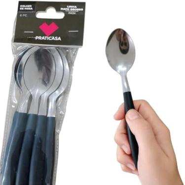 Imagem de Conjunto de colheres de mesa, inox preto, para refeicoes, robustas, 6 pecas, e charmosas.