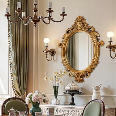 Imagem de Autdot Espelho oval dourado com moldura ornamentada