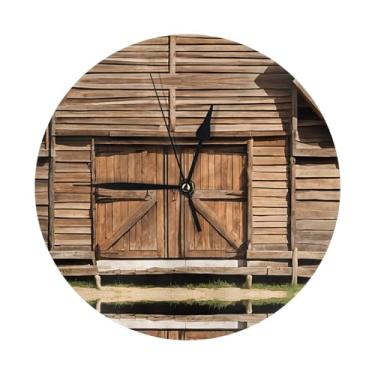 Imagem de ZERAOKE Porta de celeiro - Relógio de parede redondo moderno - silencioso sem tique-taque operado por bateria, decoração de mesa ou parede para sala de estar, quarto, escritório.