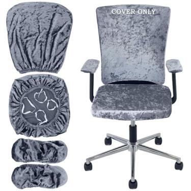 Imagem de VZLQZJMKY Conjunto de 4 capas de cadeira de escritório, capa para cadeira de computador, capa para cadeira de mesa com 4 tiras elásticas antiderrapantes universais, apoios de braço, almofadas de