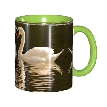 Imagem de Zeraoke Canecas de café criativas com estampa de folhas verdes de cisne, personalizadas, presente para família, tamanho de 325 ml, unissex